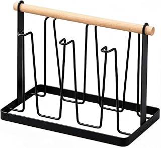 Suporte Porta Copos e Xícaras de Ferro com Base de Bambu para Mesa Bancada Cozinha e Cantinho do