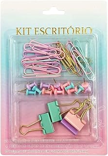 Kit Escritório Completo 43 Peças | 24 Clips Coloridos, 4 Prendedores Binder Clipes, 15 Tachinhas | Organização Prática | Design Pastel Charmoso Para Home Office, Estudos e Empresas