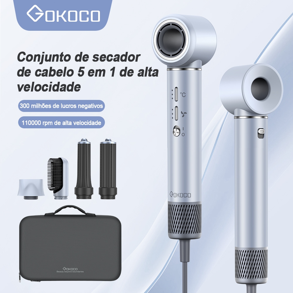 GOKOCO Secador De Cabelo Com 5 Em 1 GD023 Escova Magnético Multifuncional De Alta Velocidade Com