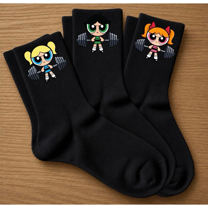 kit 3 Pares De Meias Pretas Ideal Academia Estampa Divertida Super Poderosas Algodão Macio Confortável Versátil