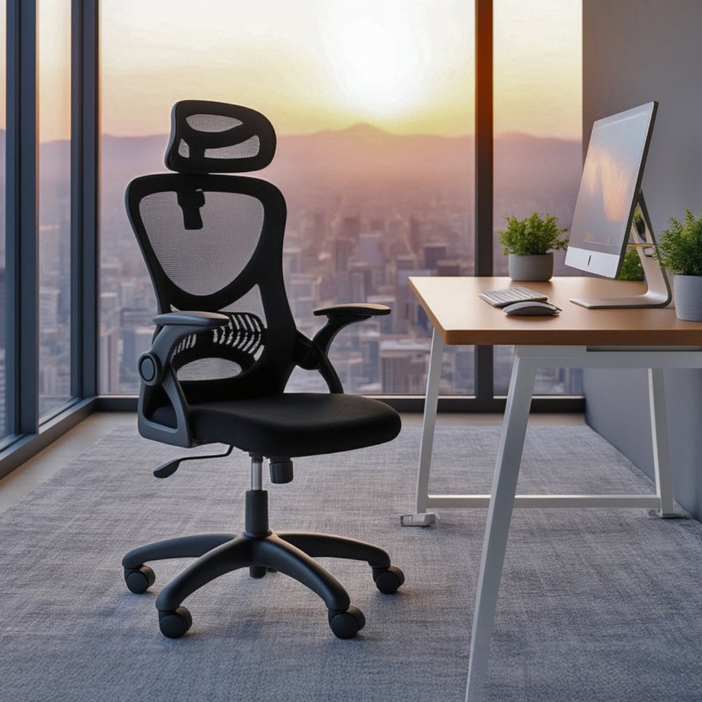 Cadeira de Escritório Ergonômica Giratória Office Presidente Columbus com Tela Mesh Preta / Cinza