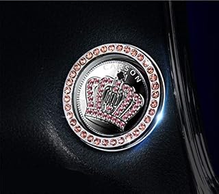 2 peças de adesivo de anel de cristal com emblema interno automotivo e botão de parar, conjunto de botões de ignição do motor de peças do carro, acessório interior de vidro automotivo, anel de botão